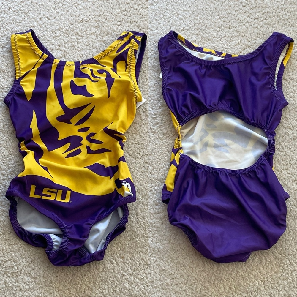 NWT Foxy’s LSU Tiger Louisiana State University Gymnastics Leotard - Child Adult